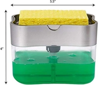 2 in 1 Soap Pump Plastic Dispenser and Sponge Holder with 1 Cleaning Sponges (200ml) - 5.5"x4", Multicolor, ABS plastic