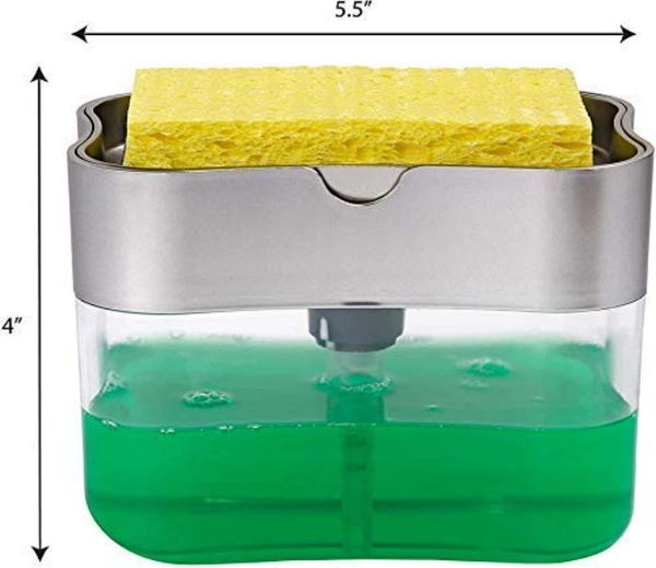 2 in 1 Soap Pump Plastic Dispenser and Sponge Holder with 1 Cleaning Sponges (200ml) - 5.5"x4", Multicolor, ABS plastic