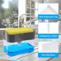 2 in 1 Soap Pump Plastic Dispenser and Sponge Holder with 1 Cleaning Sponges (200ml) - 5.5"x4", Multicolor, ABS plastic