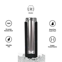 Stainless Steel Hot & Cold Thermos Flask 500 ML with Liquid Temperature Display - 23cm x 6.5cm, Black, Stainless Steel