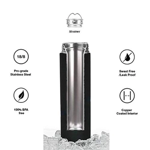 Stainless Steel Hot & Cold Thermos Flask 500 ML with Liquid Temperature Display - 23cm x 6.5cm, Black, Stainless Steel
