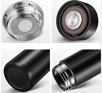 Stainless Steel Hot & Cold Thermos Flask 500 ML with Liquid Temperature Display - 23cm x 6.5cm, Black, Stainless Steel
