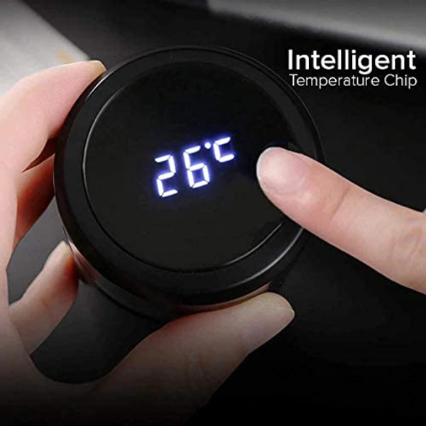 Stainless Steel Hot & Cold Thermos Flask 500 ML with Liquid Temperature Display - 23cm x 6.5cm, Black, Stainless Steel