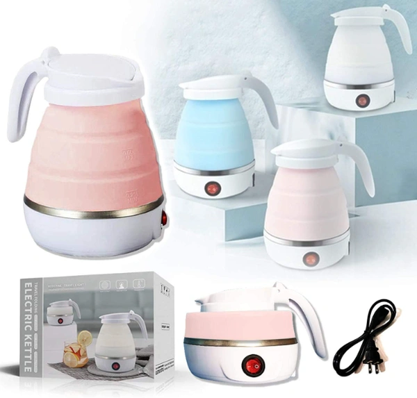 Travel Foldable Silicon 600ML 220V 50Hz Electric Kettle - 6.5"x7.1", Multicolor, Silicon and Plastic