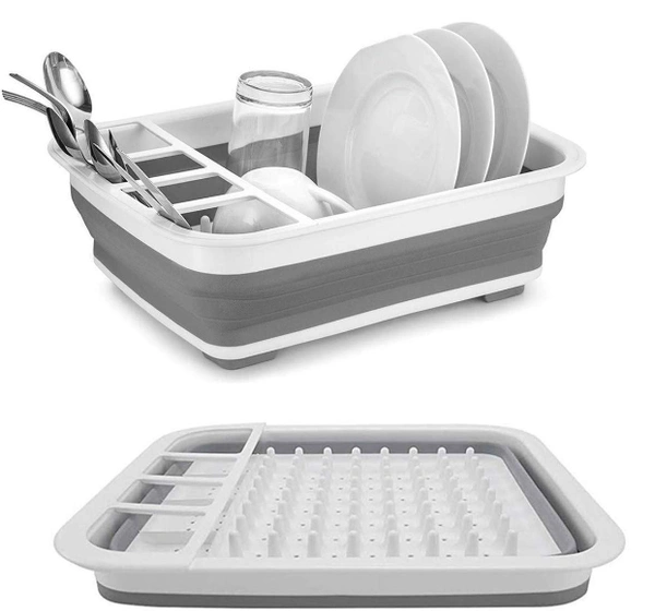 4 in 1 Multifunctional Silicon Kitchen Foldable Draining Dish Tub with Plug - 12"X14.3", Multicolor, Plastic and Siliconized rubber