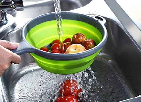 Foldable Silicone Vegetable, Fruit Food Strainer with Handle - 33.5 X 20 X 9 CM(approx.), Multicolor, Silicon