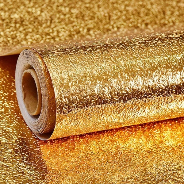 Oil Proof, Waterproof Kitchen Golden FOIL Stickers - 200x60 cm, Gold, Polyvinyl Chloride