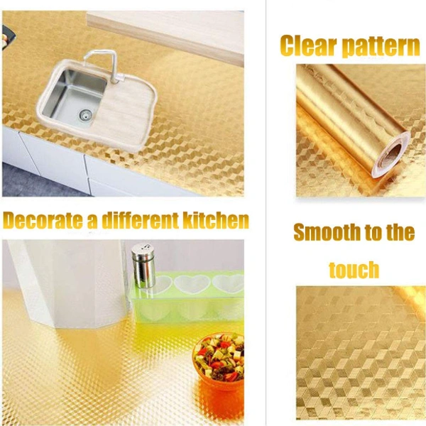 Oil Proof, Waterproof Kitchen Golden FOIL Stickers - 200x60 cm, Gold, Polyvinyl Chloride