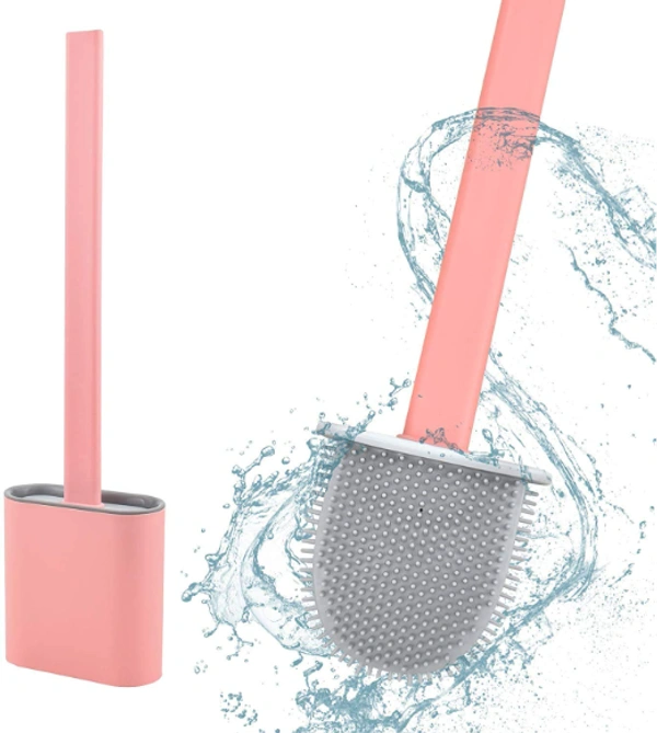 Silicon Toilet Brush with Slim Holder - -, Multicolor, Plastic
