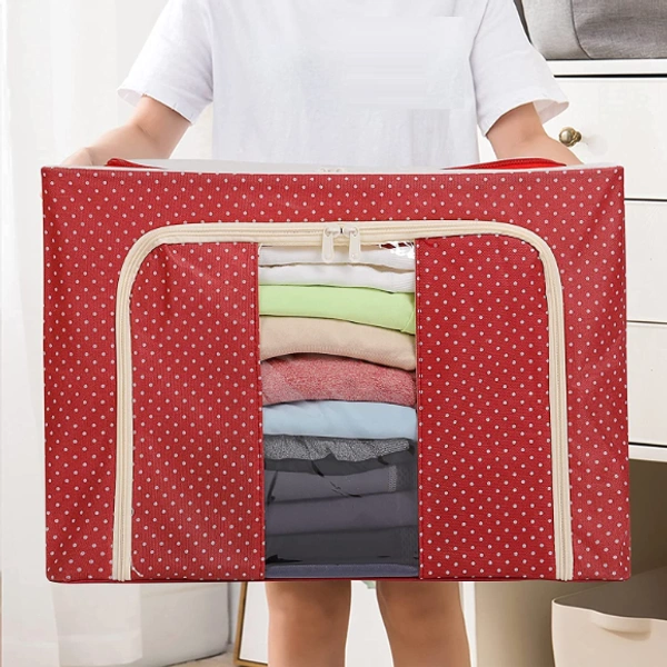 Steel frame Double Opening Zipped Storage Organiser bag (72 LTR, 1 piece) - 50 x 40 x 36 cm, Multicolor, OXFORD 600D