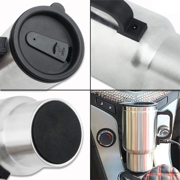 Travel 12V Car Charging Electric Kettle 450 ml - 20 x 15 x 5 cm, Silver, Stainless Steel