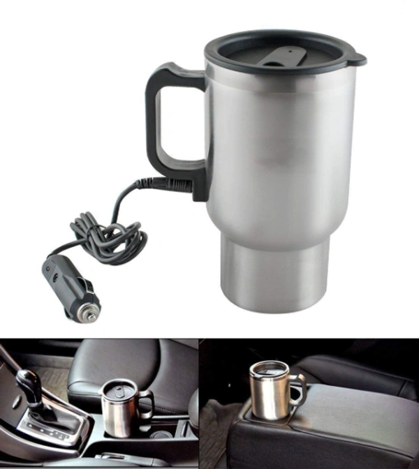 Travel 12V Car Charging Electric Kettle 450 ml - 20 x 15 x 5 cm, Silver, Stainless Steel