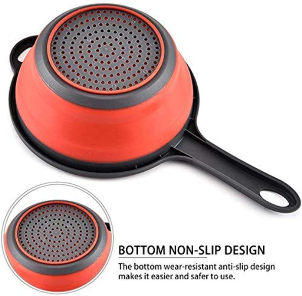 Foldable Silicone Vegetable, Fruit Food Strainer with Handle - 33.5 X 20 X 9 CM(approx.), Multicolor, Silicon