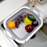 3 in 1 Multifunctional Silicon Kitchen Foldable Cutting / Chopping Board Draining Basket with Plug - 21.9 x 6 x 5.6 Centimeters, Multicolored, Silicon