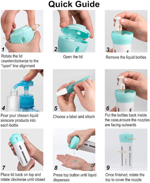 4 in 1 Travel Dispenser Bottle Set - 16.5cm x 5.2cm, Multi Color, Plastic