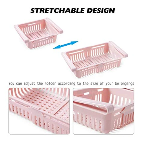 Expandable Hanging Fridge Tray, Refrigerator Food Storage Organizer - Set of 2 - Length - 16 to 24 cm (Expandable) x Width - 16 cm x Height - 6 cm, Multi Color, High Quality Plastic