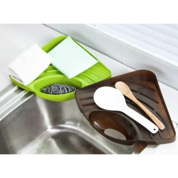 Kitchen Sink Corner Sponge Soap Scrub Brush Holder Rack - 19 cm x 27 cm, Multi Color, Plastic