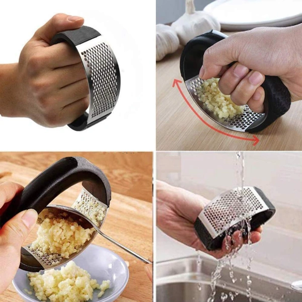 Stainless Steel Curved Garlic Chopper Manual - 25 x 10 x 5 cm, Black, Stainless Steel, Plastic