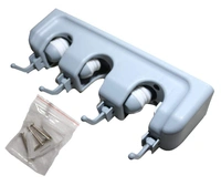 Wall Mounted Magic Mop and Broom Holder 3 Position and 4 Hooks - 22 x 10 x 5 cm, Multi Color