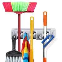 Wall Mounted Magic Mop and Broom Holder 3 Position and 4 Hooks - 22 x 10 x 5 cm, Multi Color