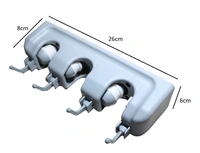 Wall Mounted Magic Mop and Broom Holder 3 Position and 4 Hooks - 22 x 10 x 5 cm, Multi Color