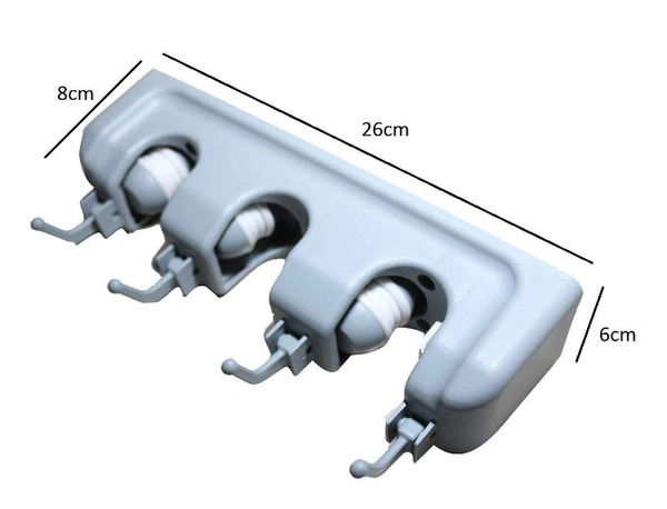 Wall Mounted Magic Mop and Broom Holder 3 Position and 4 Hooks - 22 x 10 x 5 cm, Multi Color