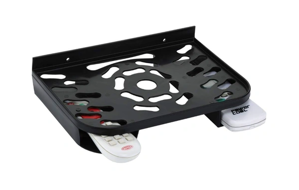TV Set Top Box Stand with Double Remote Holder Wall Shelf - Black, Plastic