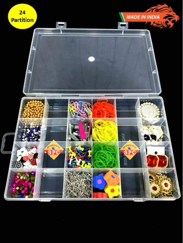 24 Grids Section Plastic Grid Box Organizer for Jewelry, Hair Pins, Medicines, Craft material, Lipstick, Nail paint - 29 x 24 x 4.5 cm (Approx.), Transparent, Plastic