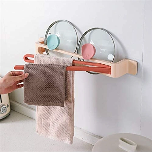 Self-Adhesive Wall Mounted Plastic Towel Bar for Bathroom, Kitchen - 53 X 5 X 10 Cm, Multi Color, PS+PP