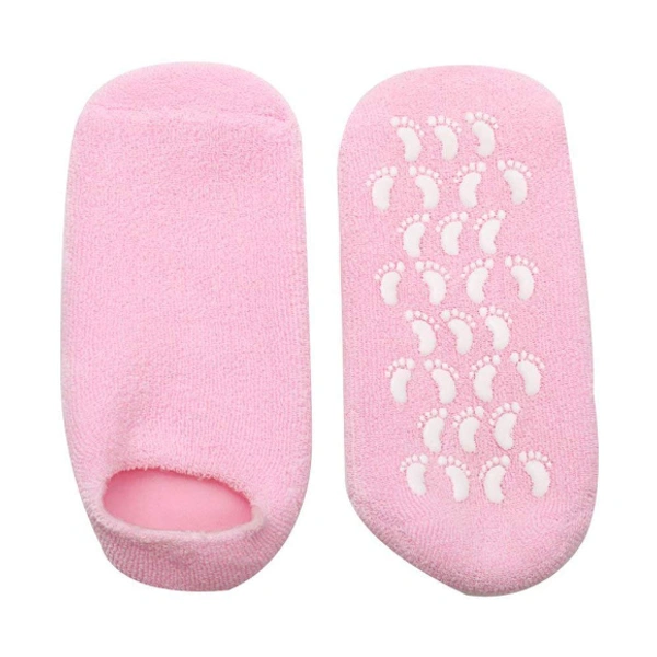 Spa Moisturizing Cracked Skincare Gel Therapy Gel Socks (1 Pair) - Pink, Cotton and spandex  Inner composition: 98% thermoplastic rubber  0.5% jojoba oil  0.5% olive oil  0.5% vitamin E  0.5% lavender oil
