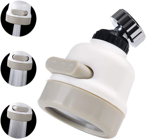 360 Degree Rotating Water Sprinkler Faucet - Total height 8.5cm(3.35in), total width 5.5cm(2.17in), base inner diameter 2.2cm(0.87in), base outer diameter 2.4cm(0.94in), Chrome, ABS plastic, stainless steel and silicone