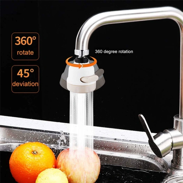 360 Degree Rotating Water Sprinkler Faucet - Total height 8.5cm(3.35in), total width 5.5cm(2.17in), base inner diameter 2.2cm(0.87in), base outer diameter 2.4cm(0.94in), Chrome, ABS plastic, stainless steel and silicone
