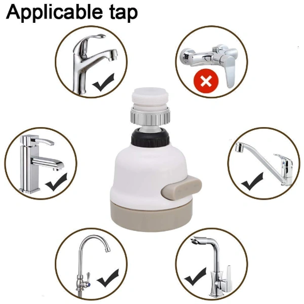 360 Degree Rotating Water Sprinkler Faucet - Total height 8.5cm(3.35in), total width 5.5cm(2.17in), base inner diameter 2.2cm(0.87in), base outer diameter 2.4cm(0.94in), Chrome, ABS plastic, stainless steel and silicone