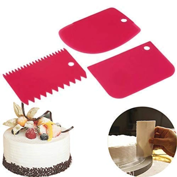 Plastic Dough Bench Scraper Cake Cutter, Chopper, Smoother Icing Fondant Cake Decorating Pastry Baking Tool - 3PCS Set - 1. 85 x 120 mm 2. 80 x 120 mm 3. 75 x 110 mm, Multi Color, Food Grade PP Plastic