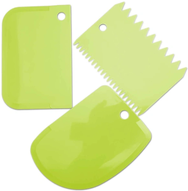 Plastic Dough Bench Scraper Cake Cutter, Chopper, Smoother Icing Fondant Cake Decorating Pastry Baking Tool - 3PCS Set - 1. 85 x 120 mm 2. 80 x 120 mm 3. 75 x 110 mm, Multi Color, Food Grade PP Plastic