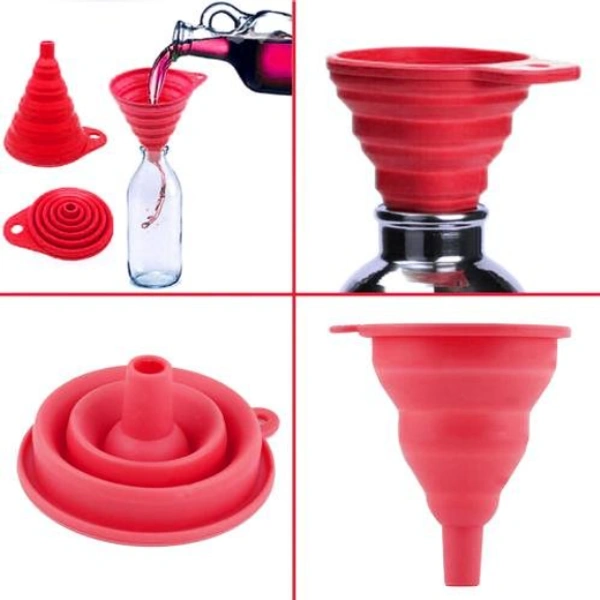 Collapsible Silicone Funnel  for Liquid, Oil, Sauce, Water, Juice - 8 x 3 x 9 cm; (When Fully Erect) - 9 cm :: Top Mouth Diameter - 7 cm :: Bottom Mouth Diameter - 1 cm, Multi Color, Food Grade Silicon