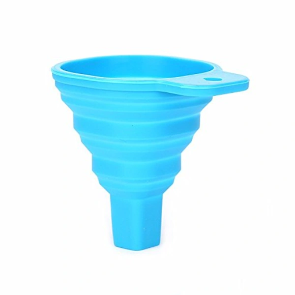Collapsible Silicone Funnel  for Liquid, Oil, Sauce, Water, Juice - 8 x 3 x 9 cm; (When Fully Erect) - 9 cm :: Top Mouth Diameter - 7 cm :: Bottom Mouth Diameter - 1 cm, Multi Color, Food Grade Silicon