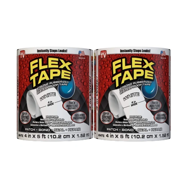 4 x 5' Rubberized Waterproof Flex Tape - 4 x 5', White, Rubber