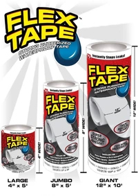 4 x 5' Rubberized Waterproof Flex Tape - 4 x 5', White, Rubber