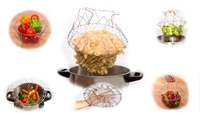 Solid Steel 12 in 1 Foldable Chef Cooking Net Basket for Deep Fry, Boiling, Steam, Rinse - 10 x 5 x 8 cm, Stainless Steel