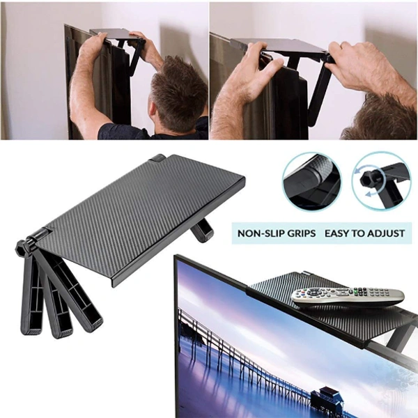 TV Screen - Foldable Top Storage Stand Shelf - Black, ABS Plastic
