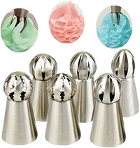 Russian Ball Piping Nozzles Set - Royale Mesum Russian Ball Tips with Reusable Pastry Bag, 7 Pcs Russian Ball Tips, Large Piping Tips Set - Silver, Alloy Steel