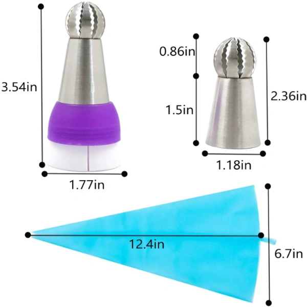 Russian Ball Piping Nozzles Set - Royale Mesum Russian Ball Tips with Reusable Pastry Bag, 7 Pcs Russian Ball Tips, Large Piping Tips Set - Silver, Alloy Steel