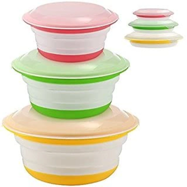 Silicone Collapsible Foldable Food Storage Containers Pack of 3 - 500 ml, 800 ml, 350 ml, Multi Color, Silicone
