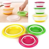 Silicone Collapsible Foldable Food Storage Containers Pack of 3 - 500 ml, 800 ml, 350 ml, Multi Color, Silicone