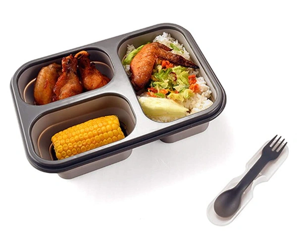 Silicone Foldable Lunch Box 3CP - Folded size: 23.5 cm x 17.5 cm x 3.5 cm. Unfold size: 23.5 cm x 17.5 cm x 7.5 cm, Silicone