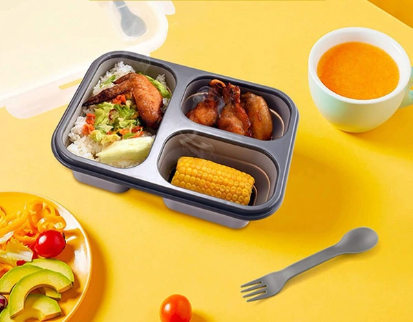 Silicone Foldable Lunch Box 3CP - Folded size: 23.5 cm x 17.5 cm x 3.5 cm. Unfold size: 23.5 cm x 17.5 cm x 7.5 cm, Silicone