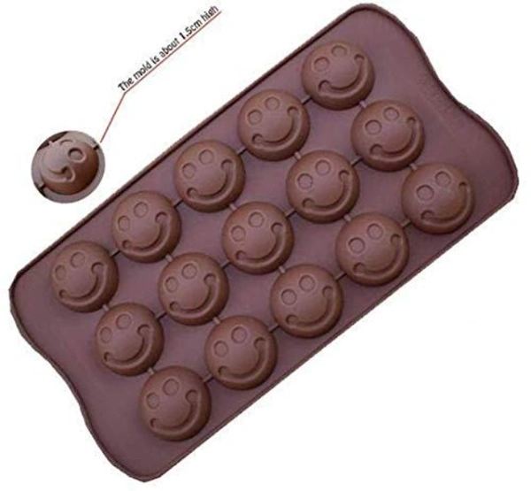 Silicone Chocolate, Jell Candy Mold Smiley Round Face Emoji  - 20.5 x 11 x 1.5 cm, Brown, Silicone