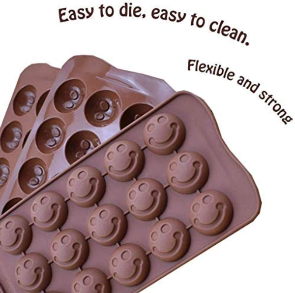 Silicone Chocolate, Jell Candy Mold Smiley Round Face Emoji  - 20.5 x 11 x 1.5 cm, Brown, Silicone