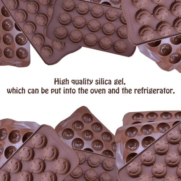 Silicone Chocolate, Jell Candy Mold Smiley Round Face Emoji  - 20.5 x 11 x 1.5 cm, Brown, Silicone